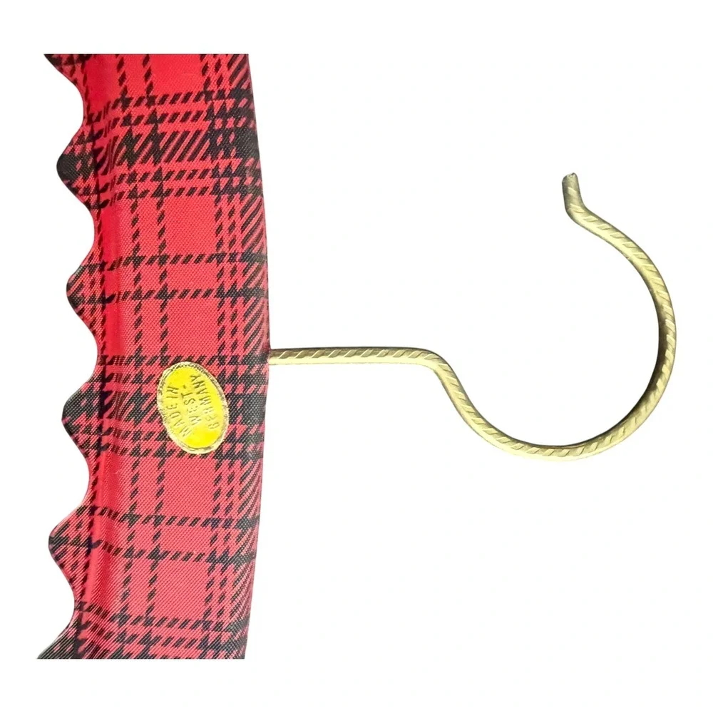 Vintage West Germany Padded Hangers Set 3 Plaid Tartan Scalloped Kitsch